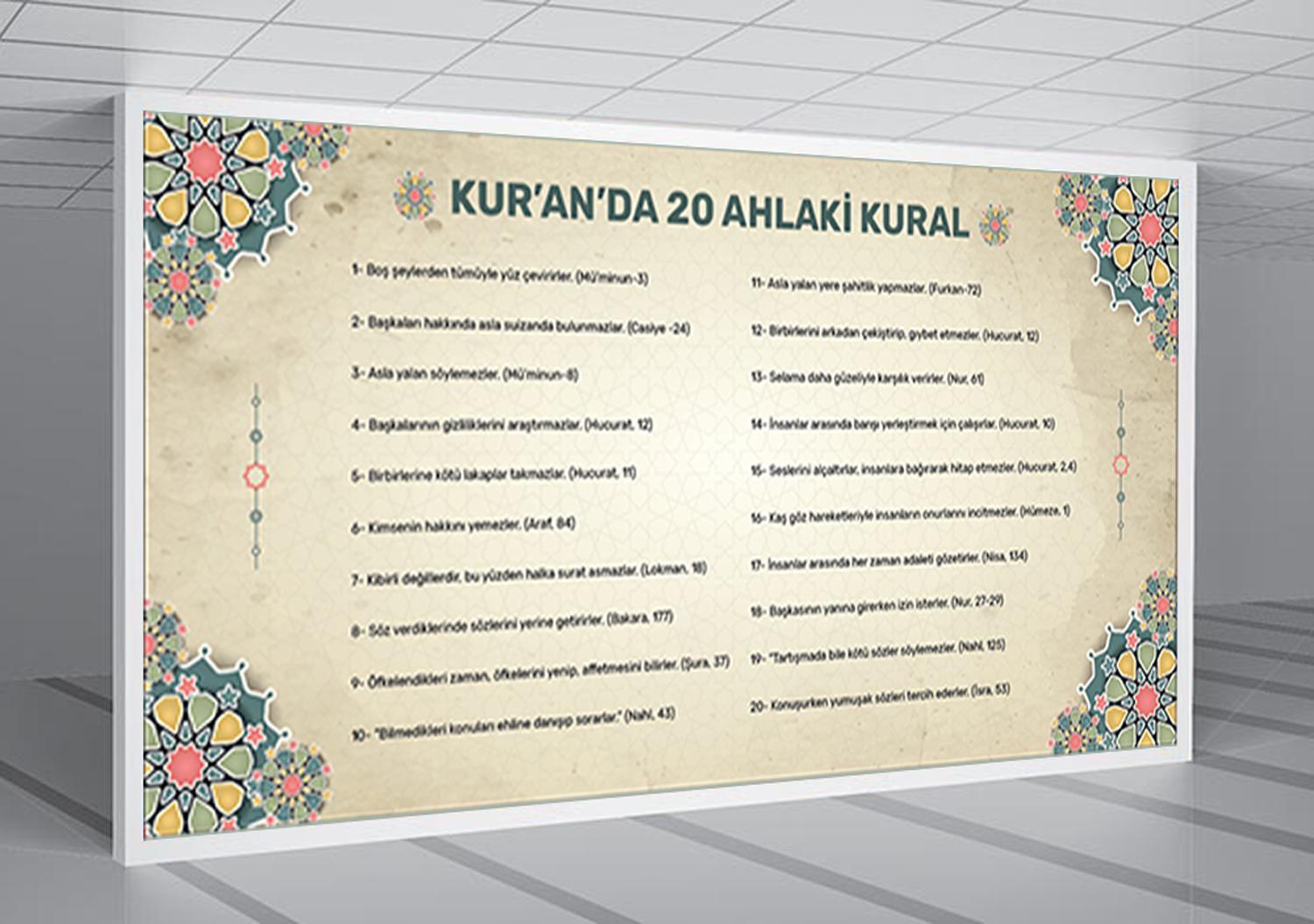 Kur’an’da 20 Ahlaki Kural Okul Posteri