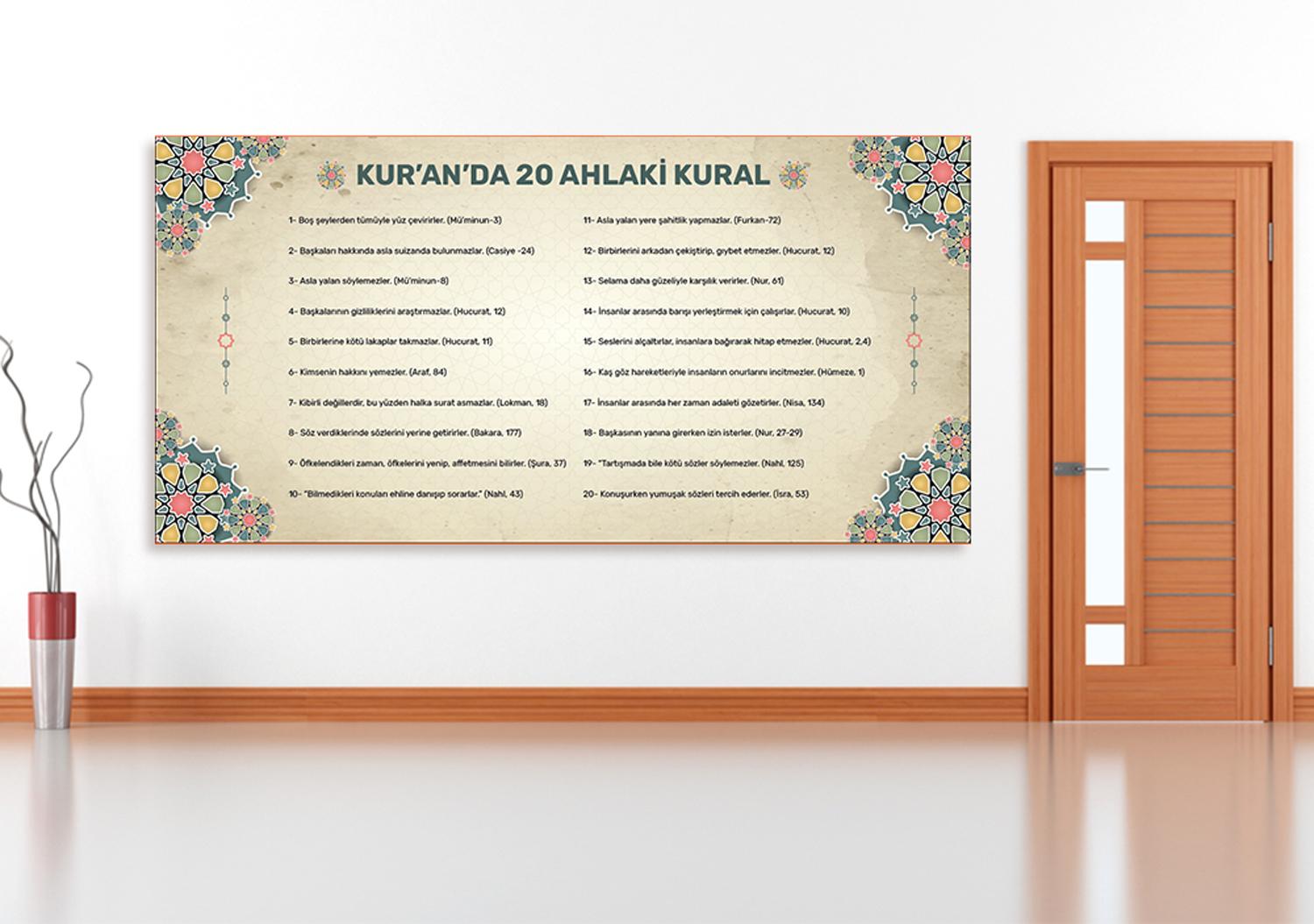 Kur’an’da 20 Ahlaki Kural Okul Posteri